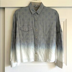 All Saints button up shirt top navy white striped polkadots XS